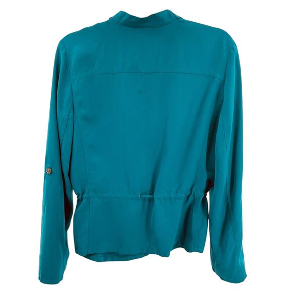 WHBM Aqua Blue Button Up Lightweight Drawstring Waist Bold Vivid Shirt Jacket 8 - Picture 3 of 12